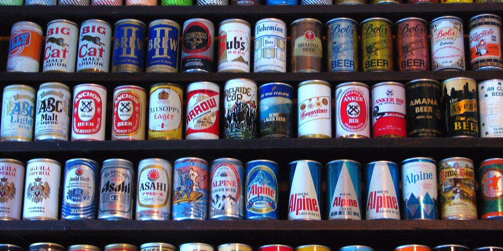 Cans of beer from the Beer Can Museum
