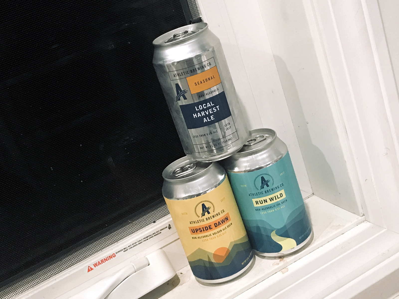 Brewery Review Athletic Brewing Company Beers on Windowsills