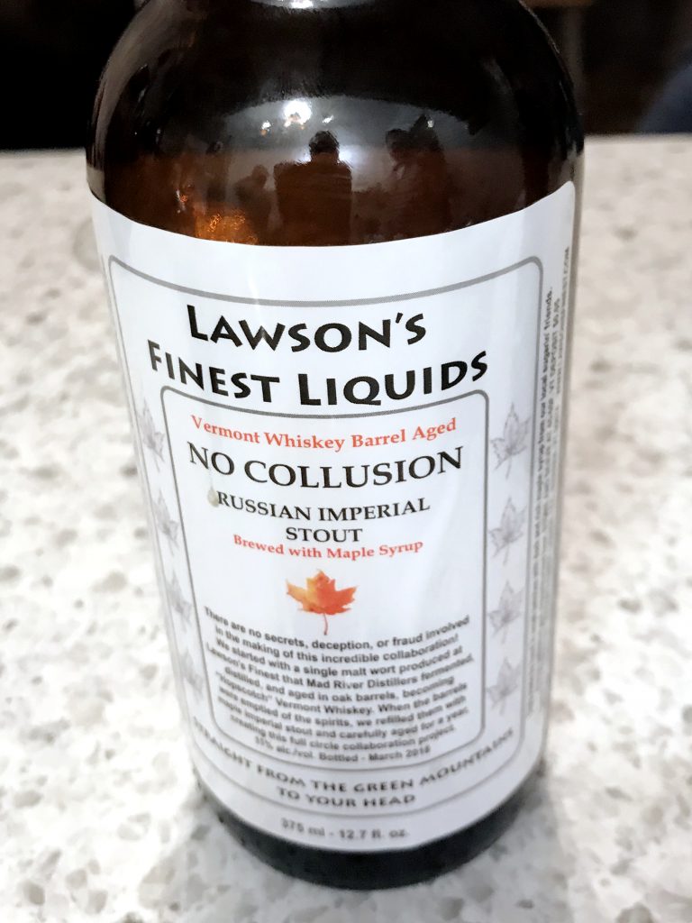 Lawson's Finest Liquids: No Collusion label closeup